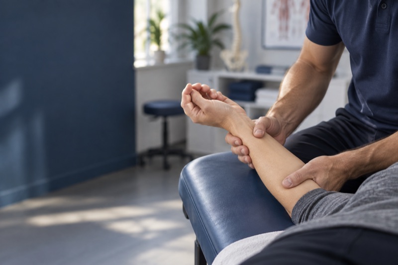 Detalhe ilustrativo de terapia manual no antebraço